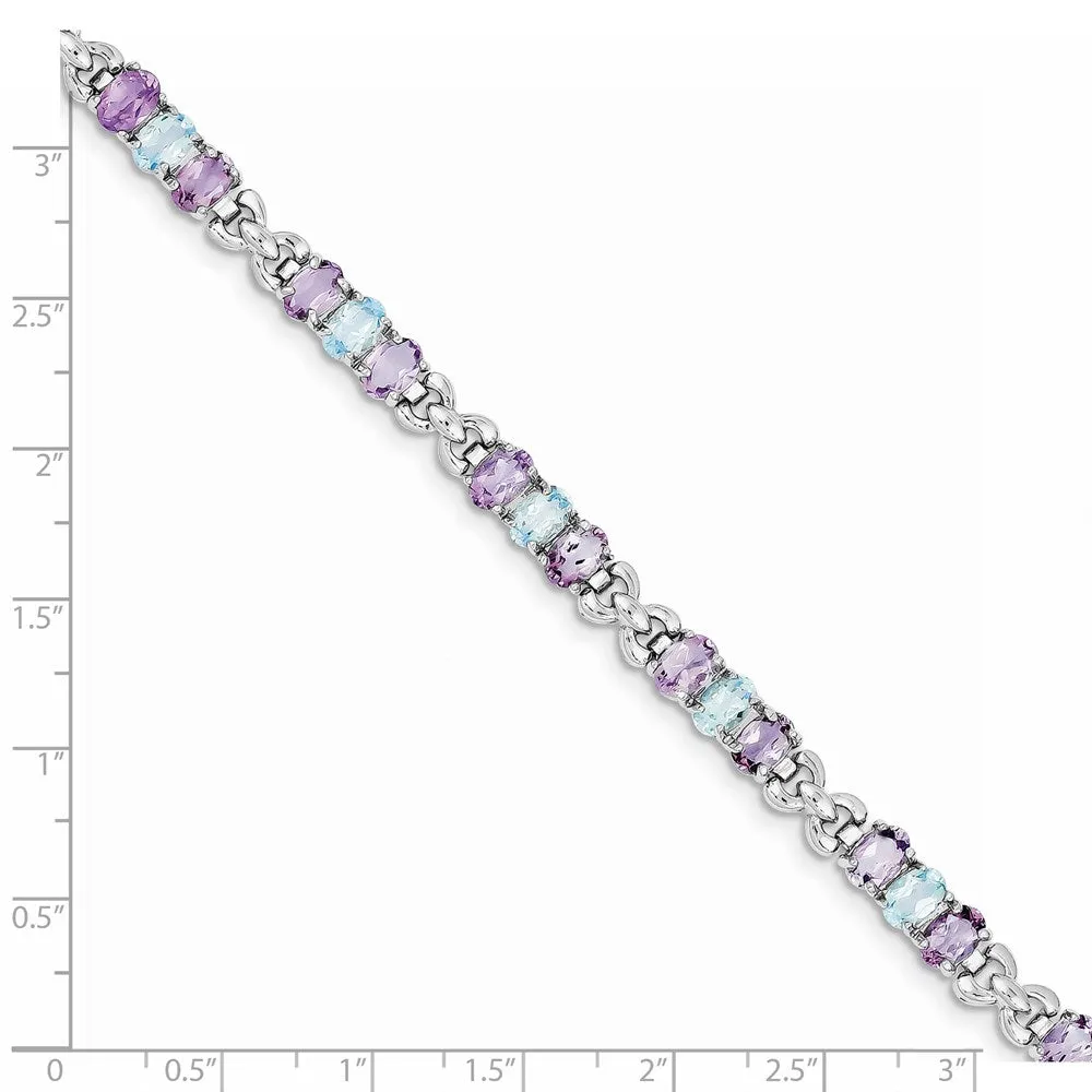 Sterling Silver Amethyst and Blue Topaz 7.25-inch 6MM Bracelet