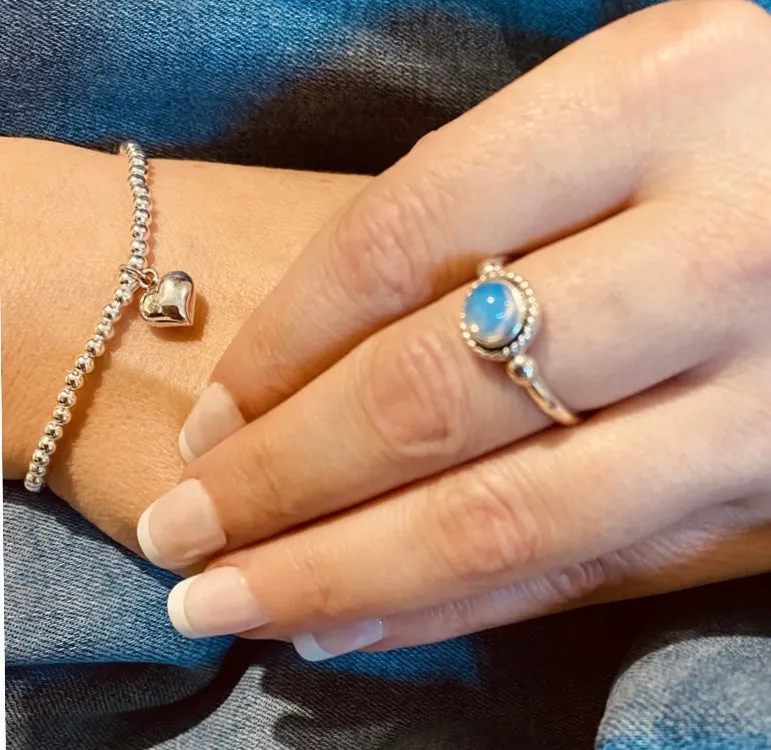 Sterling Silver Ball bracelet With Hanging Heart