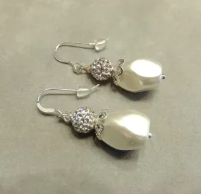 Sterling Silver Crystal and Pearl Drop Earrings