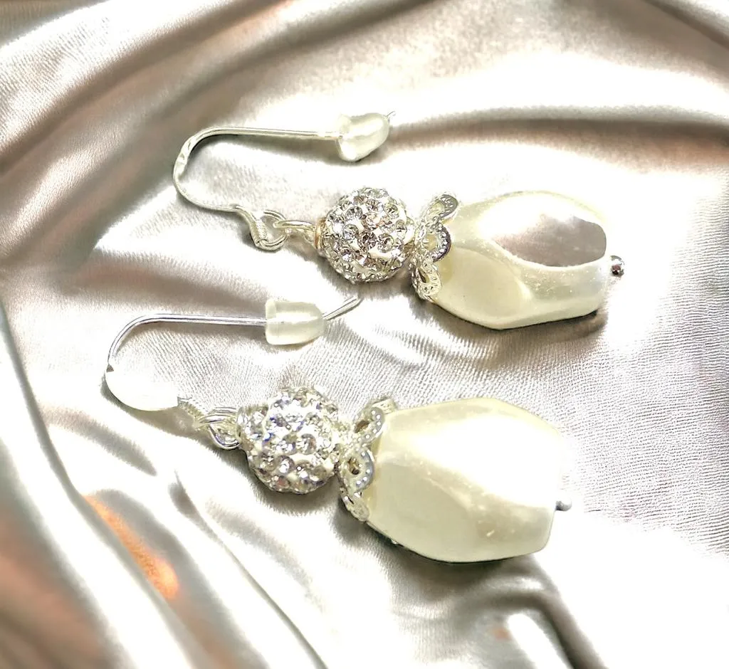 Sterling Silver Crystal and Pearl Drop Earrings