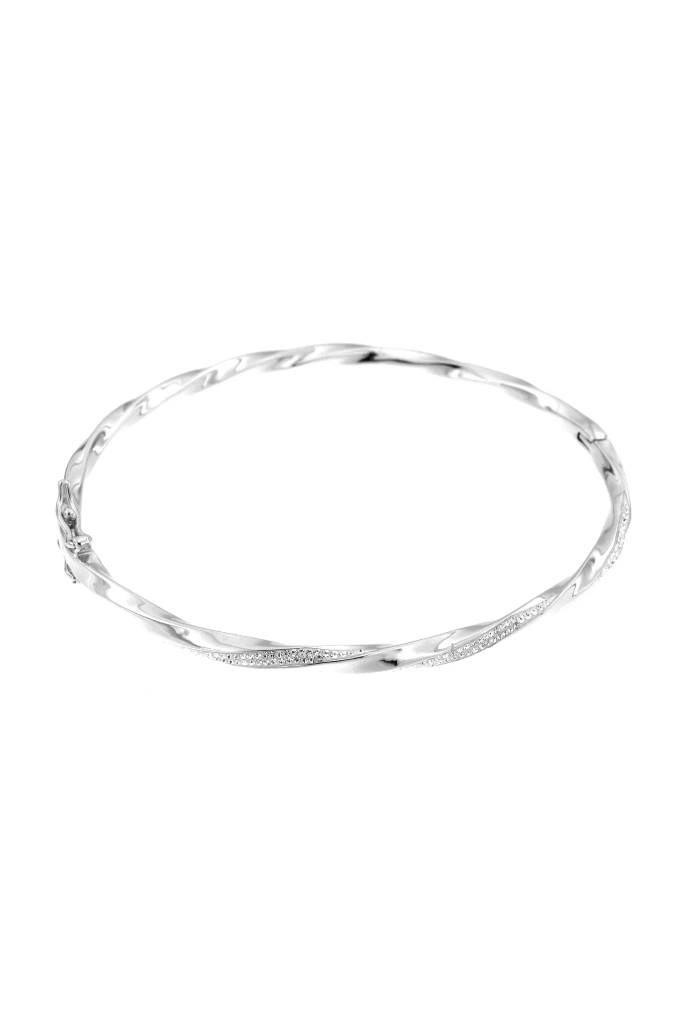 Sterling Silver Crystal Twisted Hinged Bangle