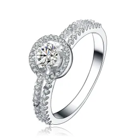 Sterling Silver Cubic Zirconia Solitaire with Two Row Ring