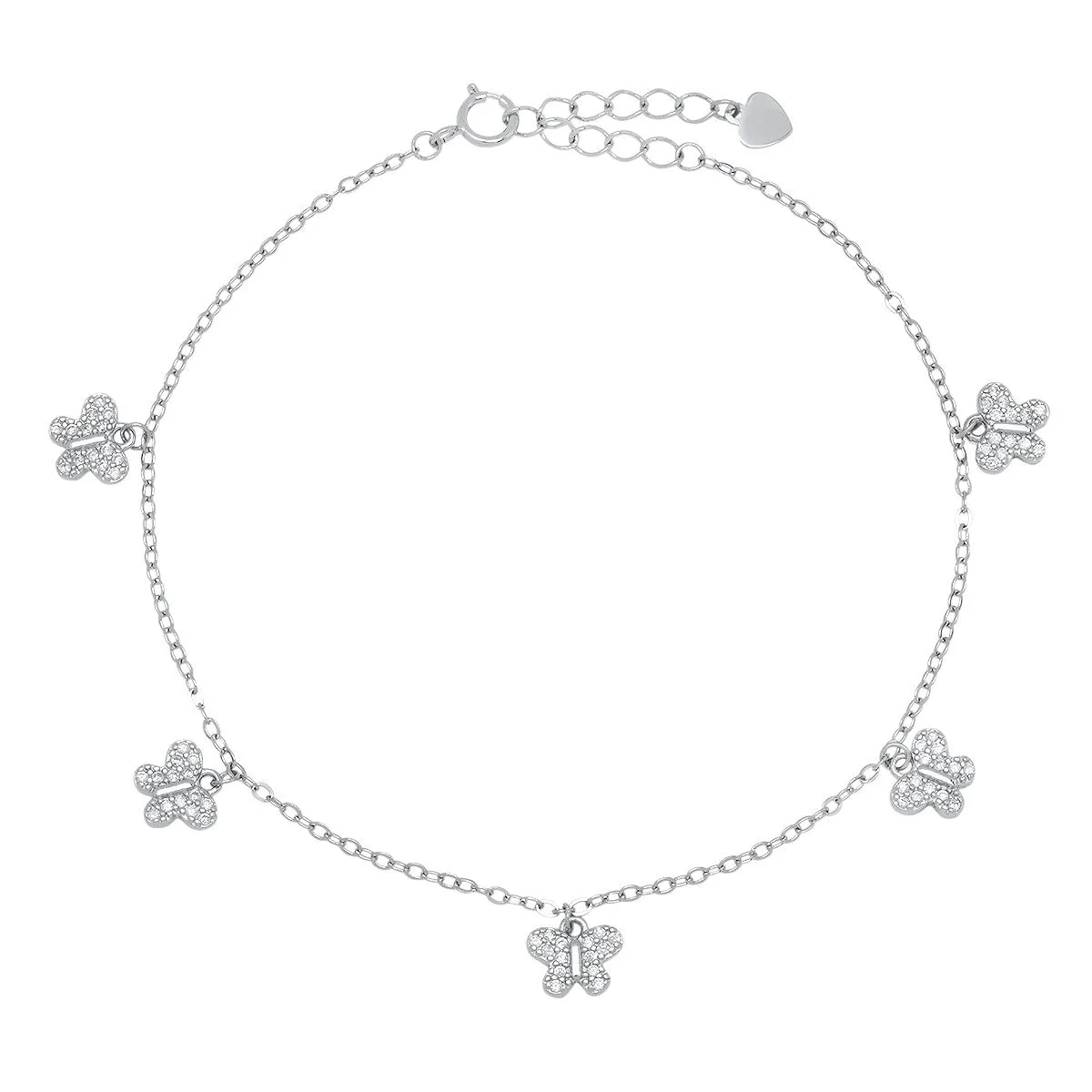 Sterling Silver CZ Butterfly Charm Bracelet