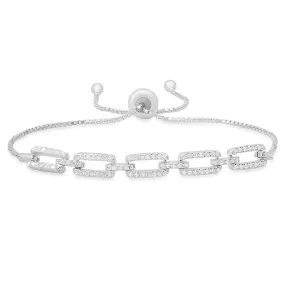 Sterling Silver CZ Paper Clip Adjustable Bracelet