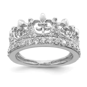 Sterling Silver Fleur-de-lis Crown CZ Ring