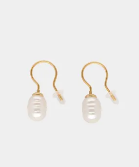 Sterling Silver Gold Plated Fish Wire Earrings for Women with Organic Pearl, 8mm Baroque White Pearl, Agora Collection