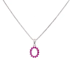 Sterling Silver Oval Opal & Ruby CZ Halo Necklace