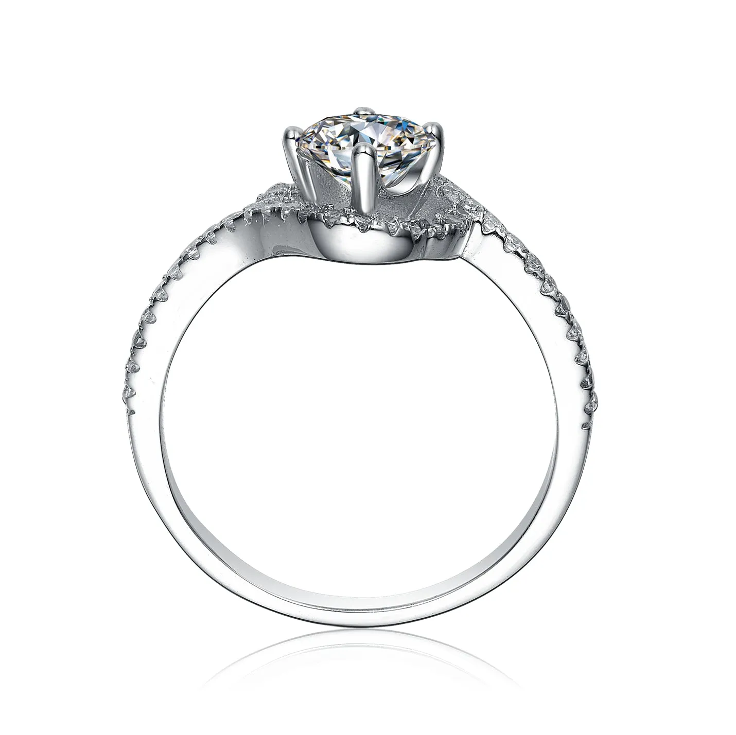 Sterling Silver Round Cut Cubic Zirconia Split Band Ring