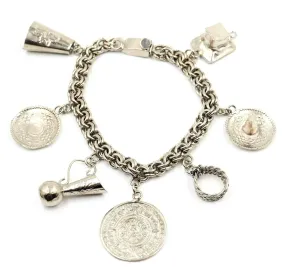 Sterling Silver Traditional Style Charm Bracelet with 7 Charms