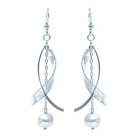 Sterling Silver Twist Earrings Beaded With Freshwater Pearl