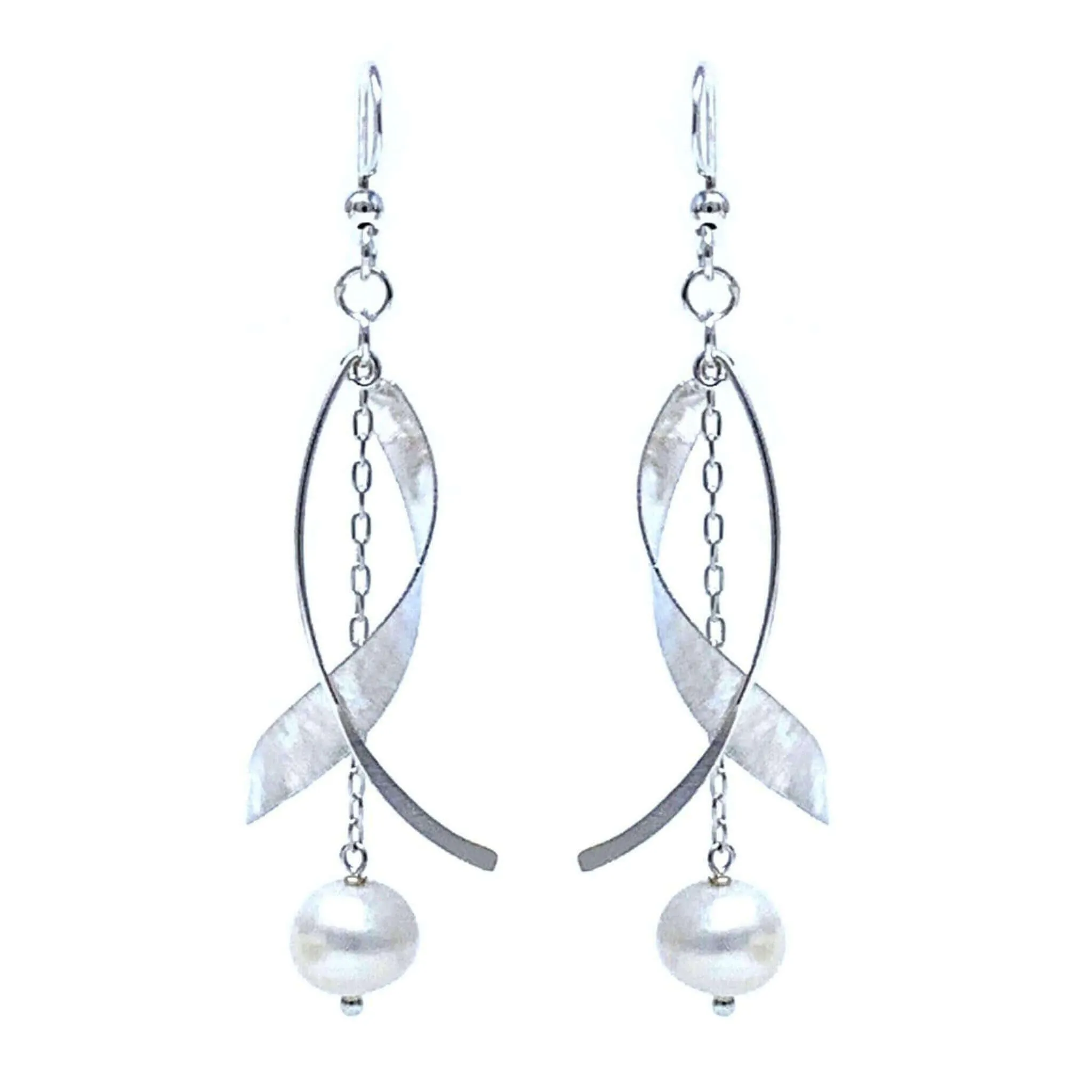 Sterling Silver Twist Earrings Beaded With Freshwater Pearl