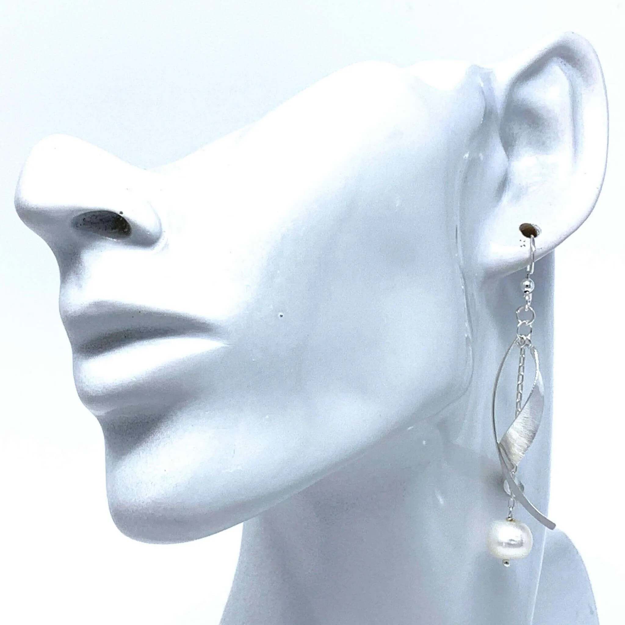 Sterling Silver Twist Earrings Beaded With Freshwater Pearl