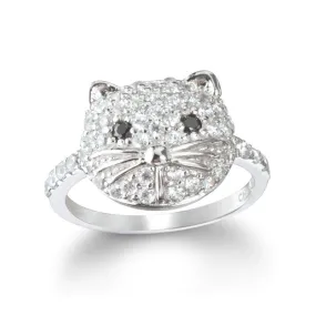 Sterling Silver White and Black CZ Cat Ring