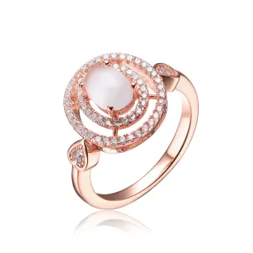 Sterling Silver White Cubic Zirconia Rose Plating Clear Pearl Ring