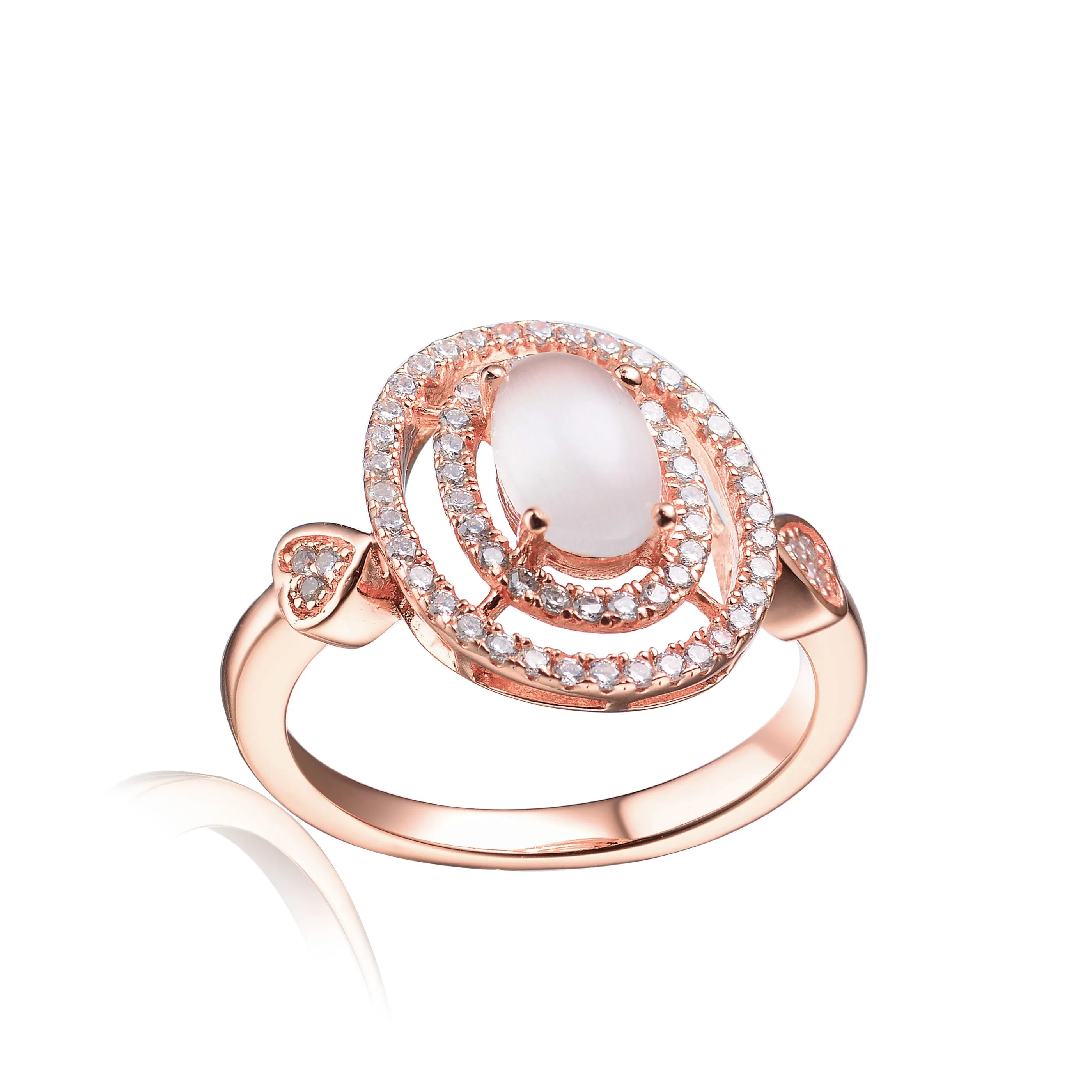 Sterling Silver White Cubic Zirconia Rose Plating Clear Pearl Ring