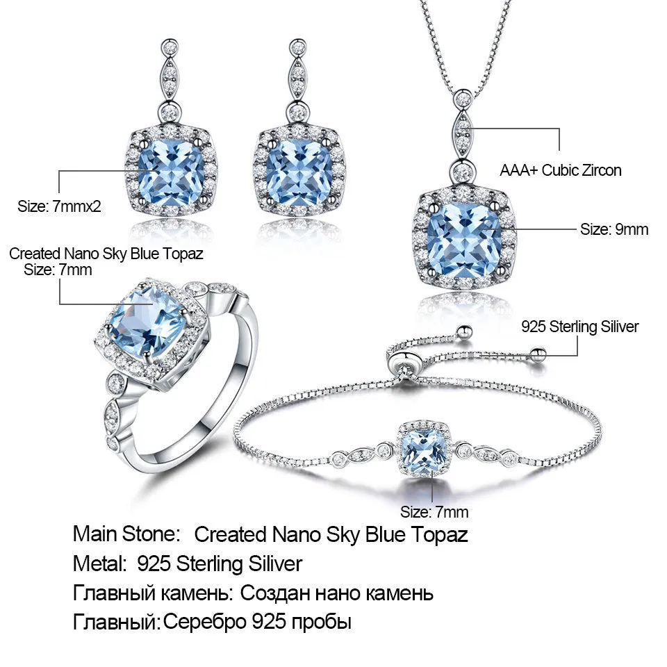 Sterling Silver925 Necklace Sky Blue Topaz Four-Piece Set