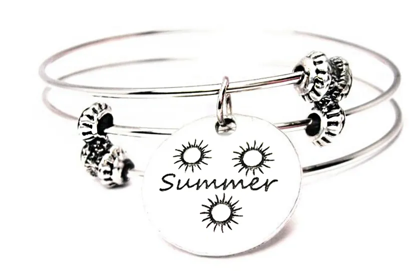 Summer Sunshine Charm Expandable Bangle Bracelet Set