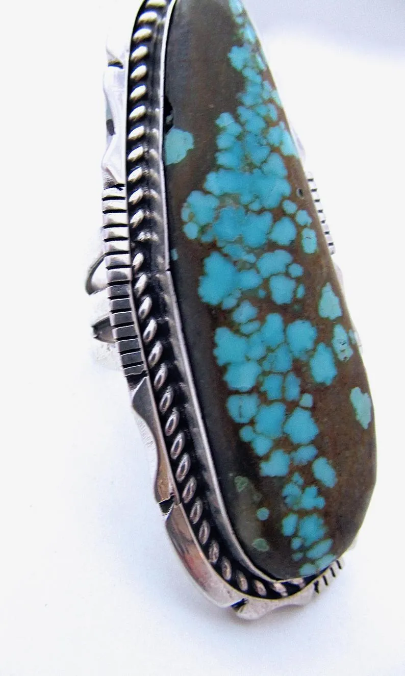 SUPER SIZE ME Navajo Silver and Turquoise Ring, Sz 13 1/2