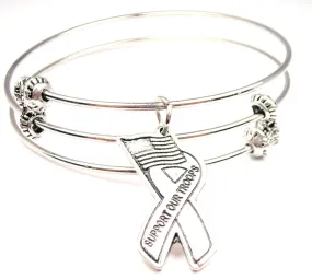 Support Our Troops Awareness Ribbon Triple Style Expandable Bangle Bracelet