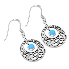 Synthetic Azure Blue Opal Celtic Knot Silver Earrings