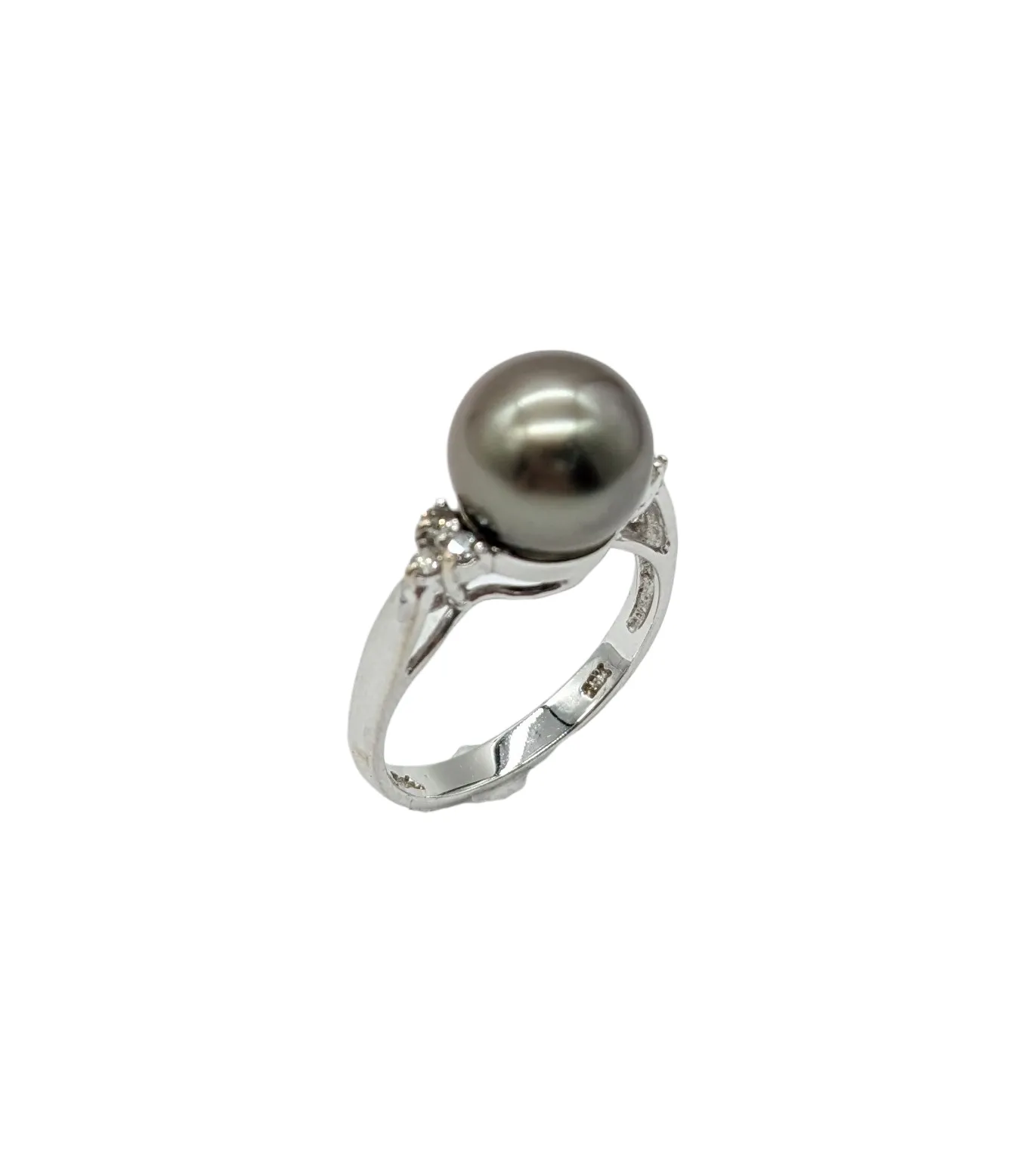 Tahitian 10 mm Pearl Ring with Diamond Chips