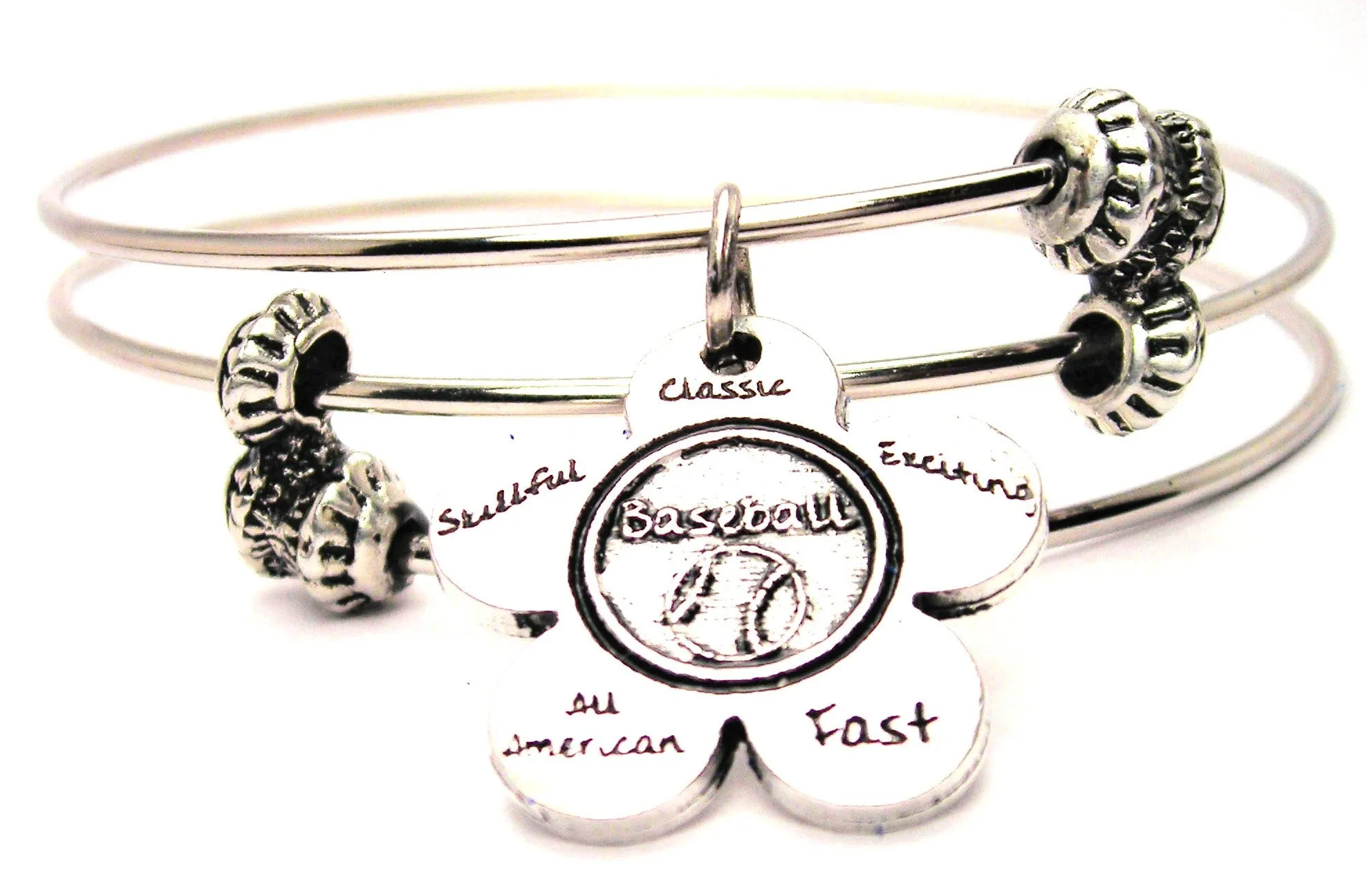 The Baseball Flower Small Triple Style Expandable Bangle Bracelet