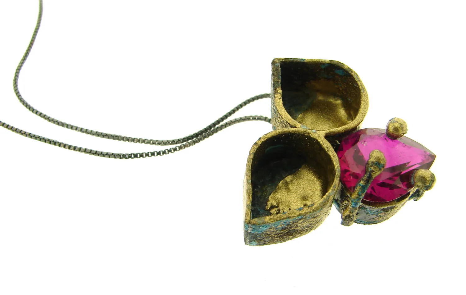 Three Petal Copper Necklace with Pear Shape Synthetic Rubies