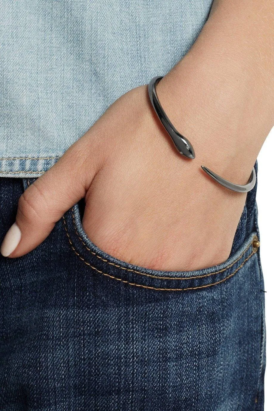 Tiger Snake Bangle with Grey Diamonds