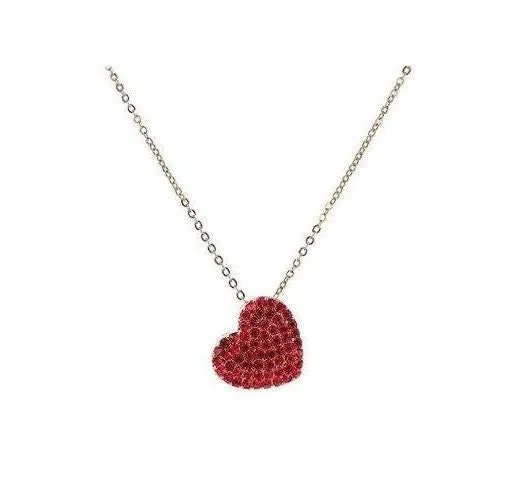 Tilted Pave Heart Necklace in Siam Ruby Crystals in 14k Gold