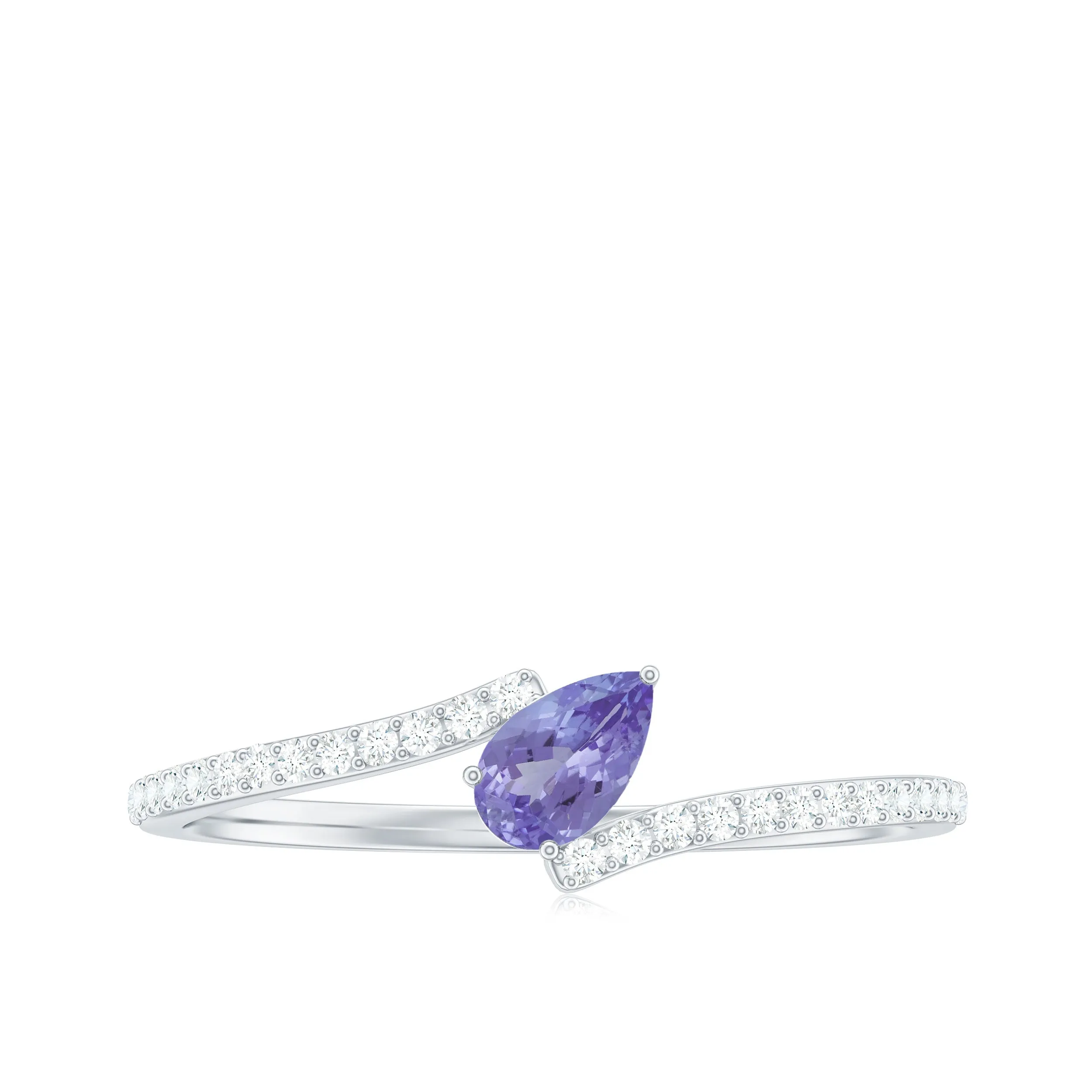 Tilted Pear Shape Tanzanite and Diamond Bypass Promise Ring