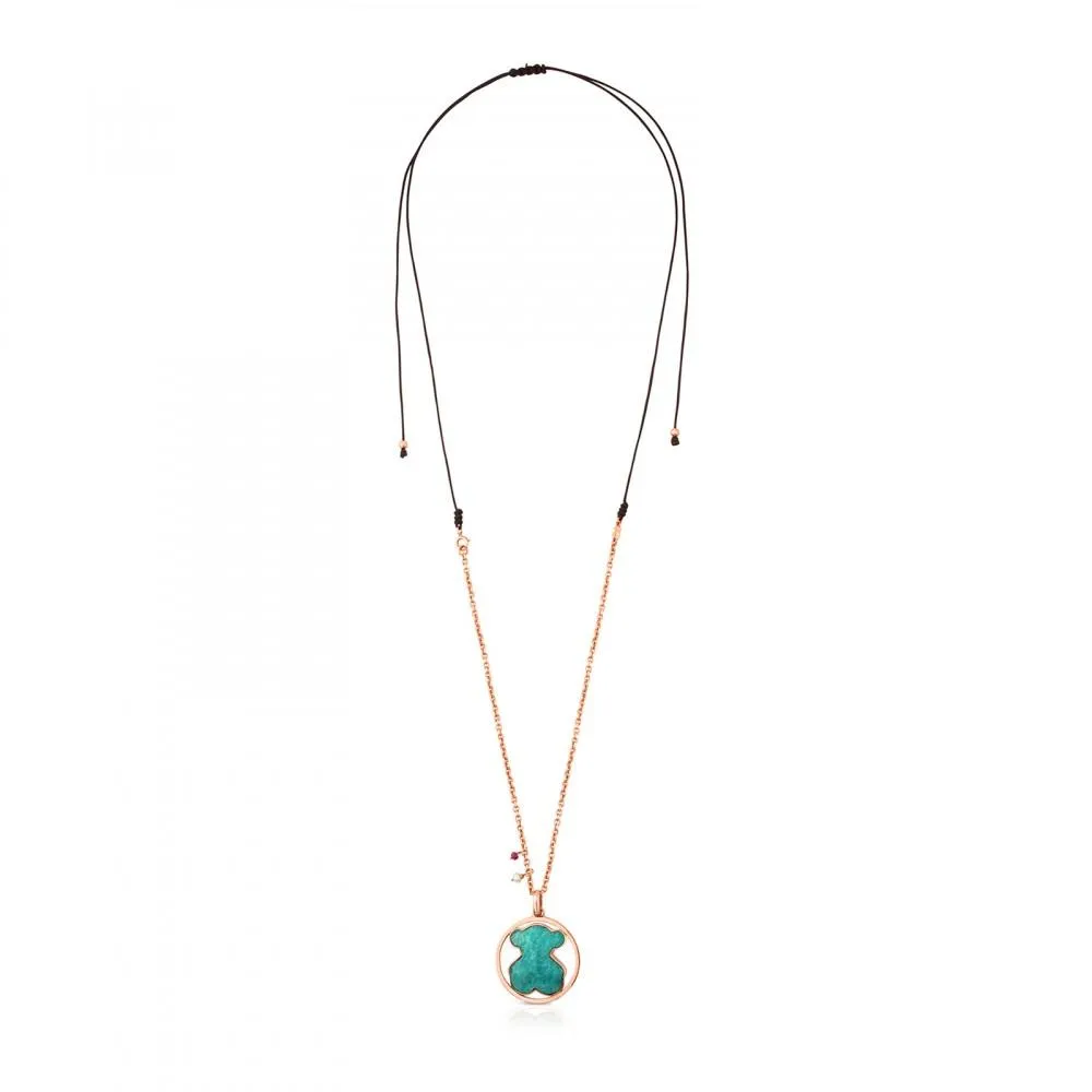 Tous Rose Vermeil Silver Camille Necklace with Amazonite, Ruby and Pearl 712164650