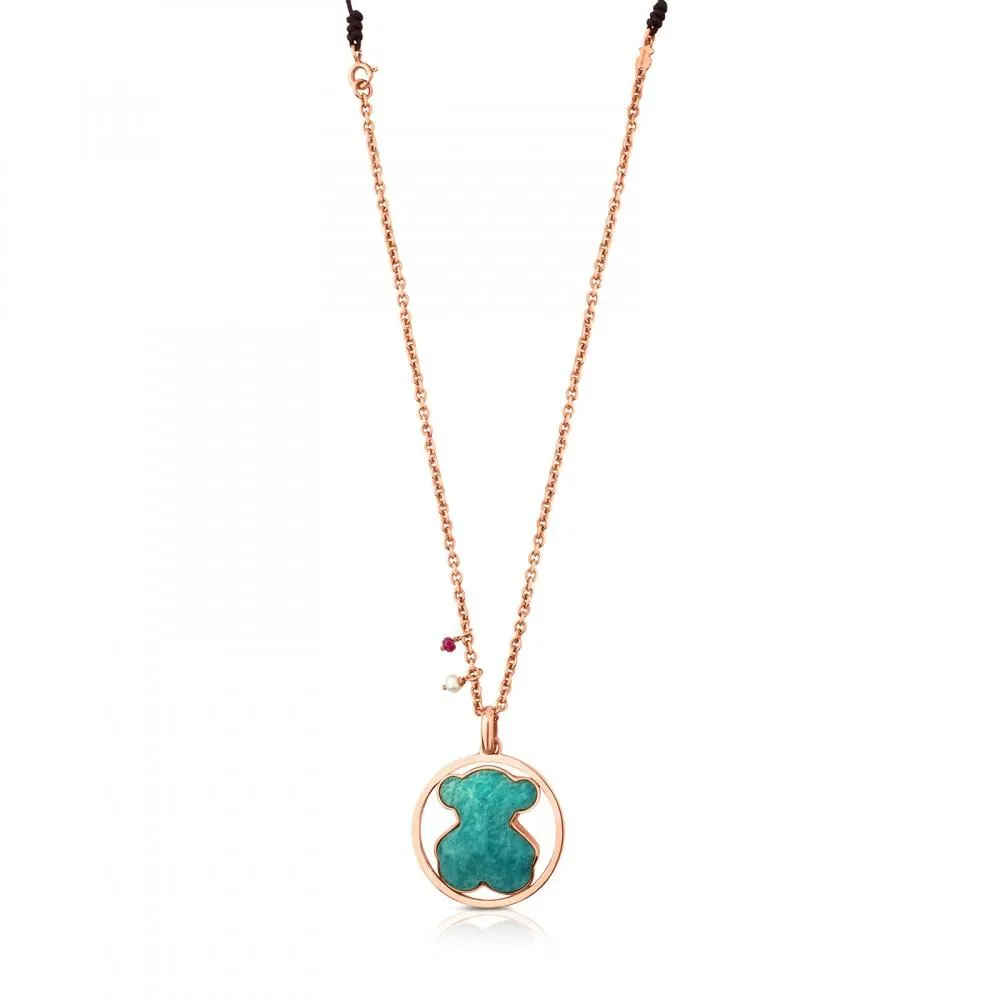 Tous Rose Vermeil Silver Camille Necklace with Amazonite, Ruby and Pearl 712164650