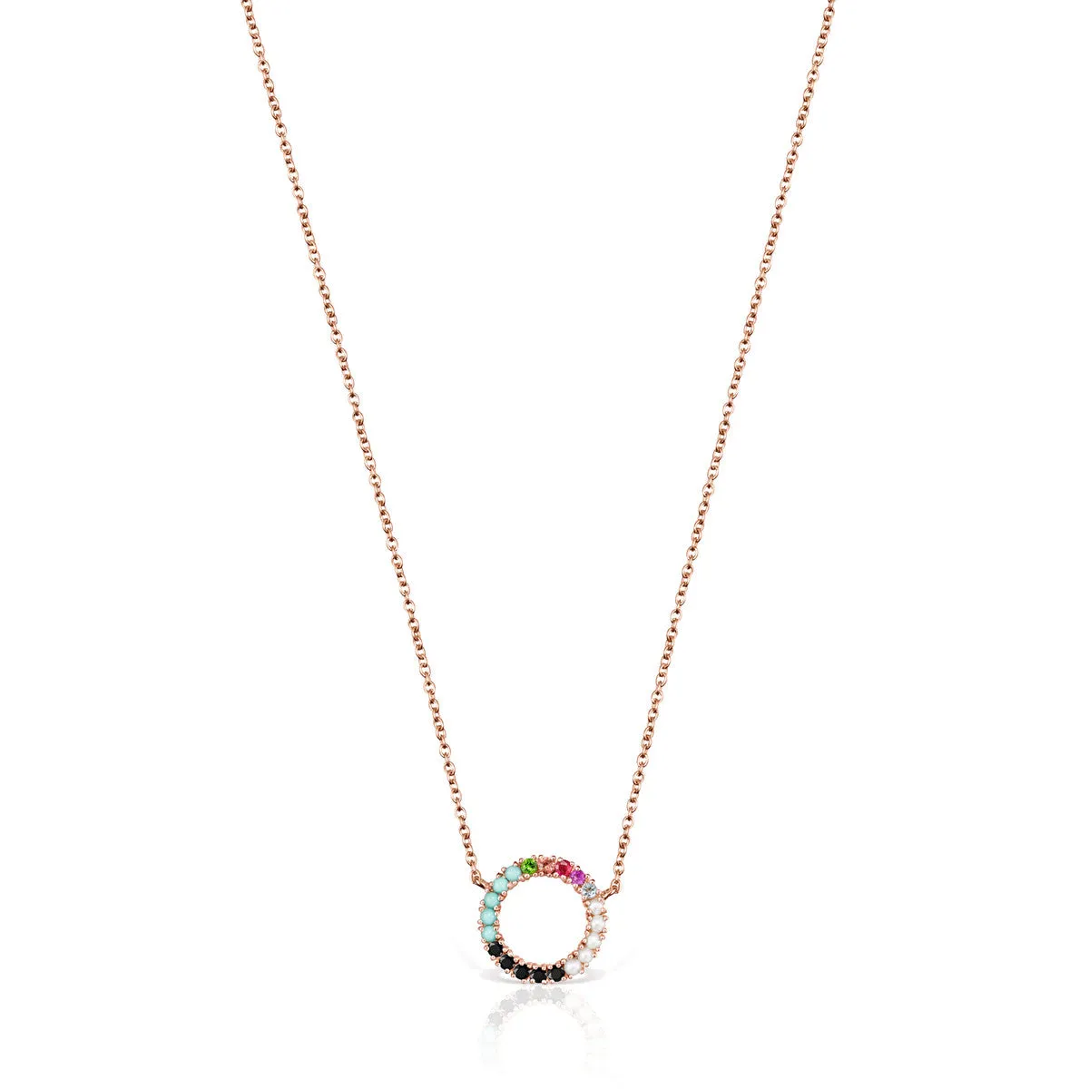 Tous Straight disc Necklace in Rose Gold Vermeil with Gemstones 912722510