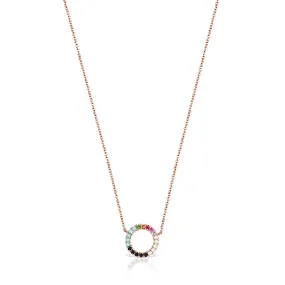 Tous Straight disc Necklace in Rose Gold Vermeil with Gemstones 912722510