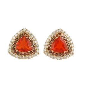 Trillion Fire Opal Pave Natural Diamond Stud In 18K Yellow Gold Jewelry For October Birthstone