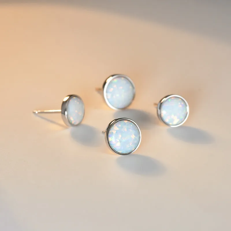 Twinkle White Opal Stone Silver Stud Earrings for Women