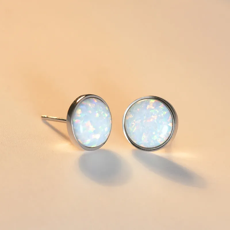 Twinkle White Opal Stone Silver Stud Earrings for Women