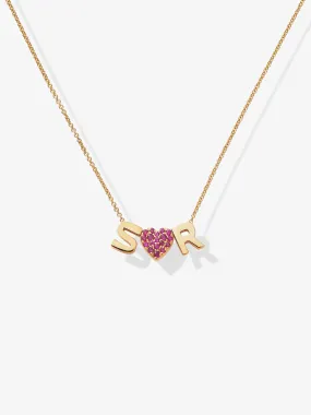 Two Letters & Ruby Heart Necklace