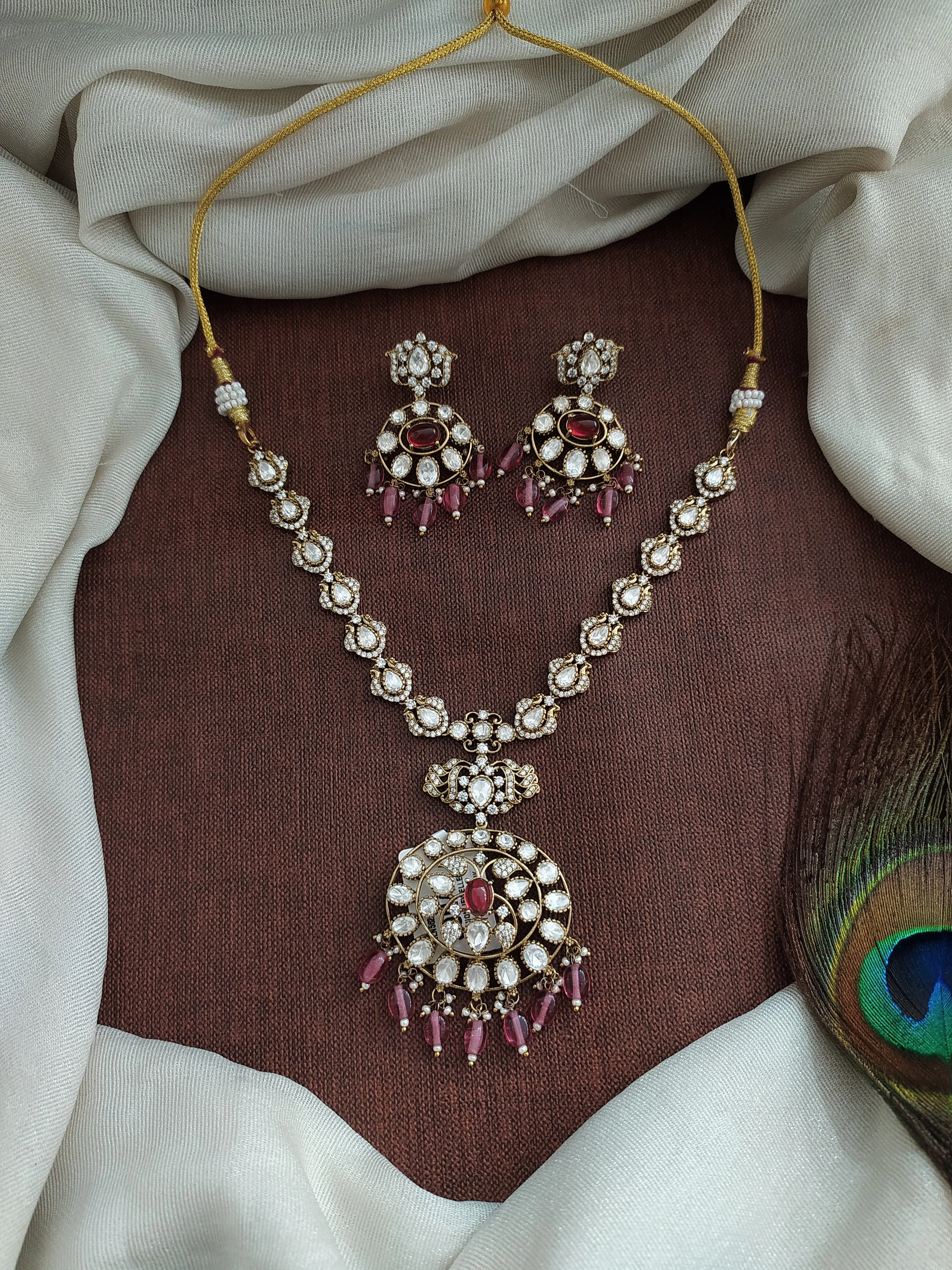 Victorian Necklace Sets with Moissanite Stone Pendant