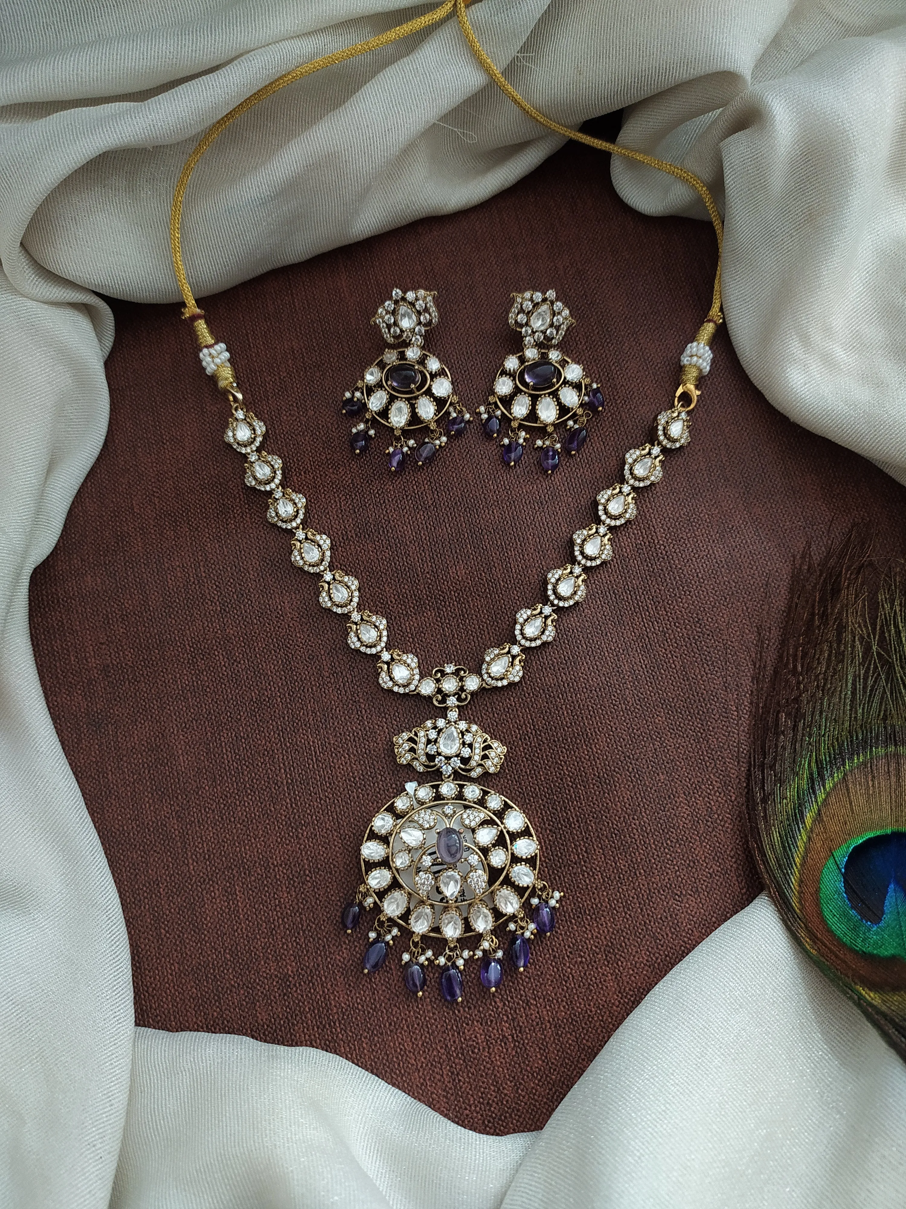 Victorian Necklace Sets with Moissanite Stone Pendant