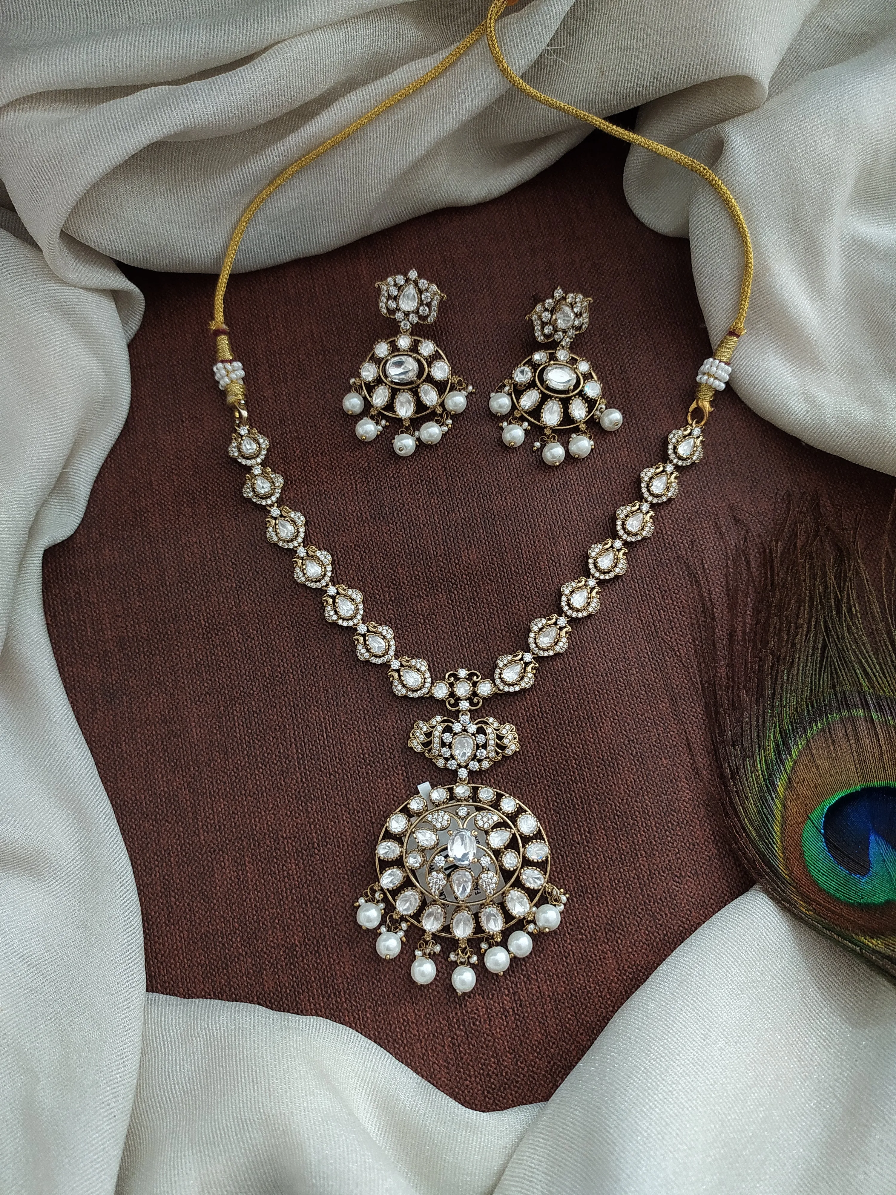 Victorian Necklace Sets with Moissanite Stone Pendant