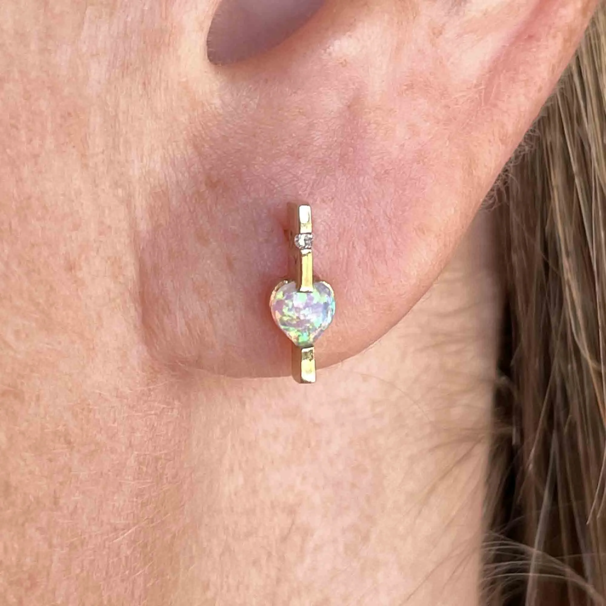 Vintage 14K Gold Var Diamond Opal Heart Earrings