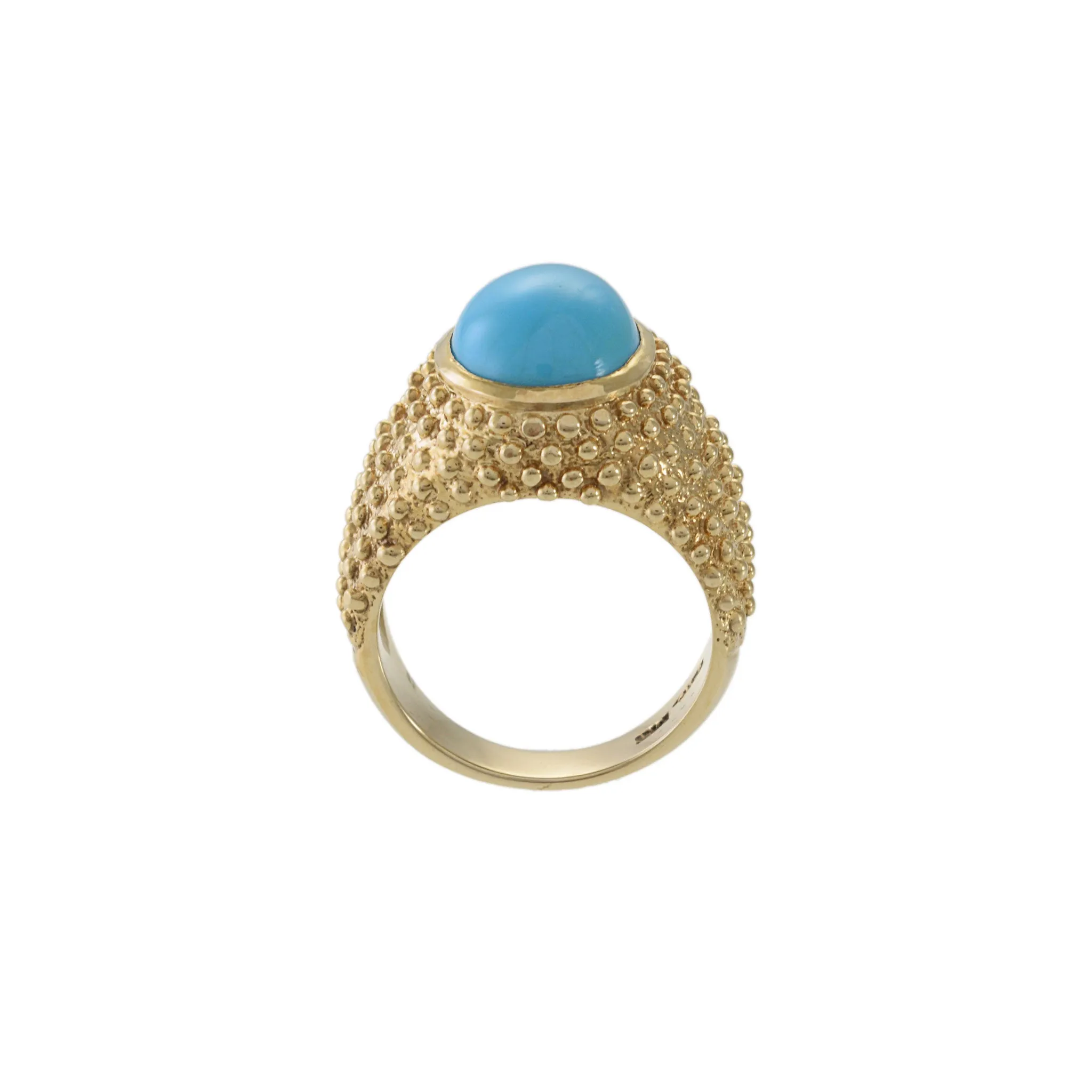 Vintage 1970s 14KT Yellow Gold Turquoise Ring