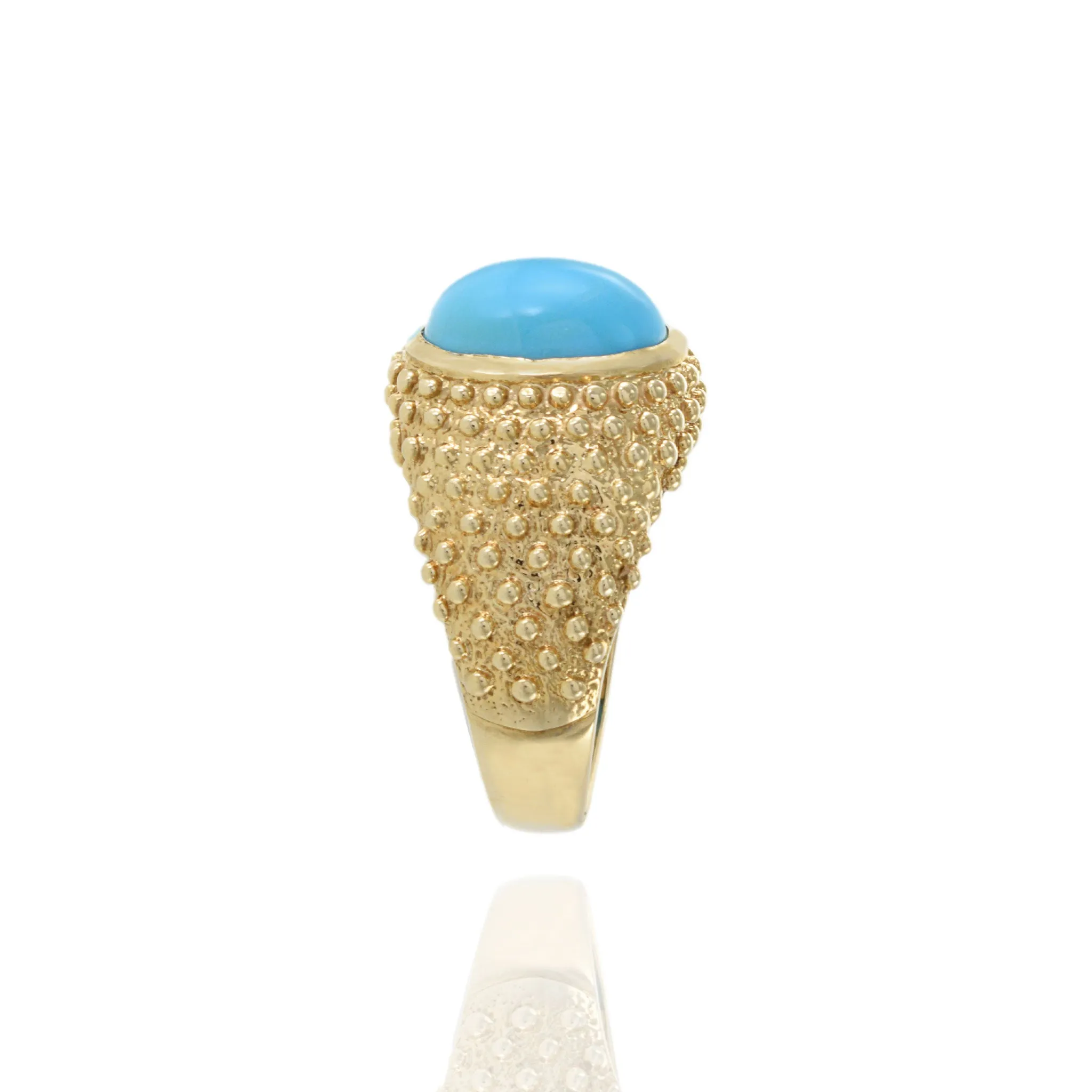 Vintage 1970s 14KT Yellow Gold Turquoise Ring