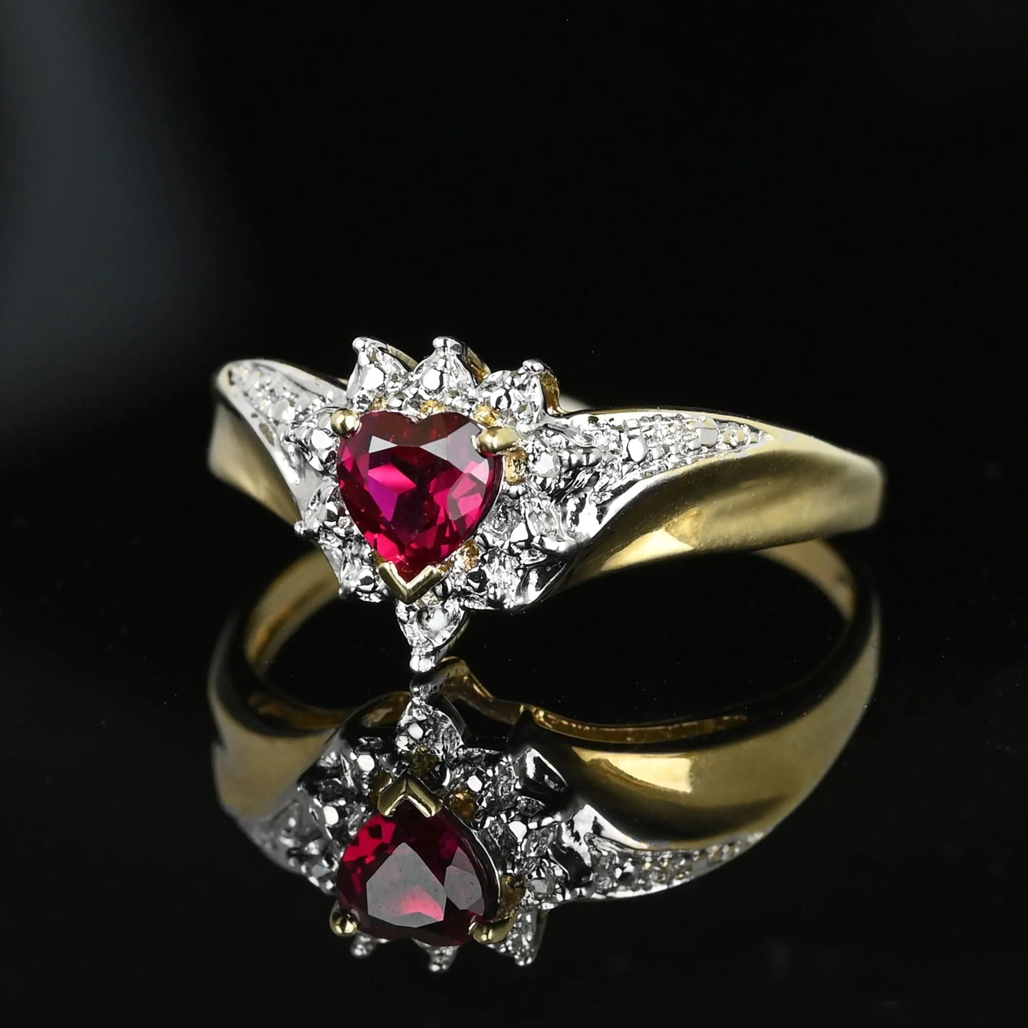 Vintage Gold Crown Diamond Wing Ruby Heart Ring