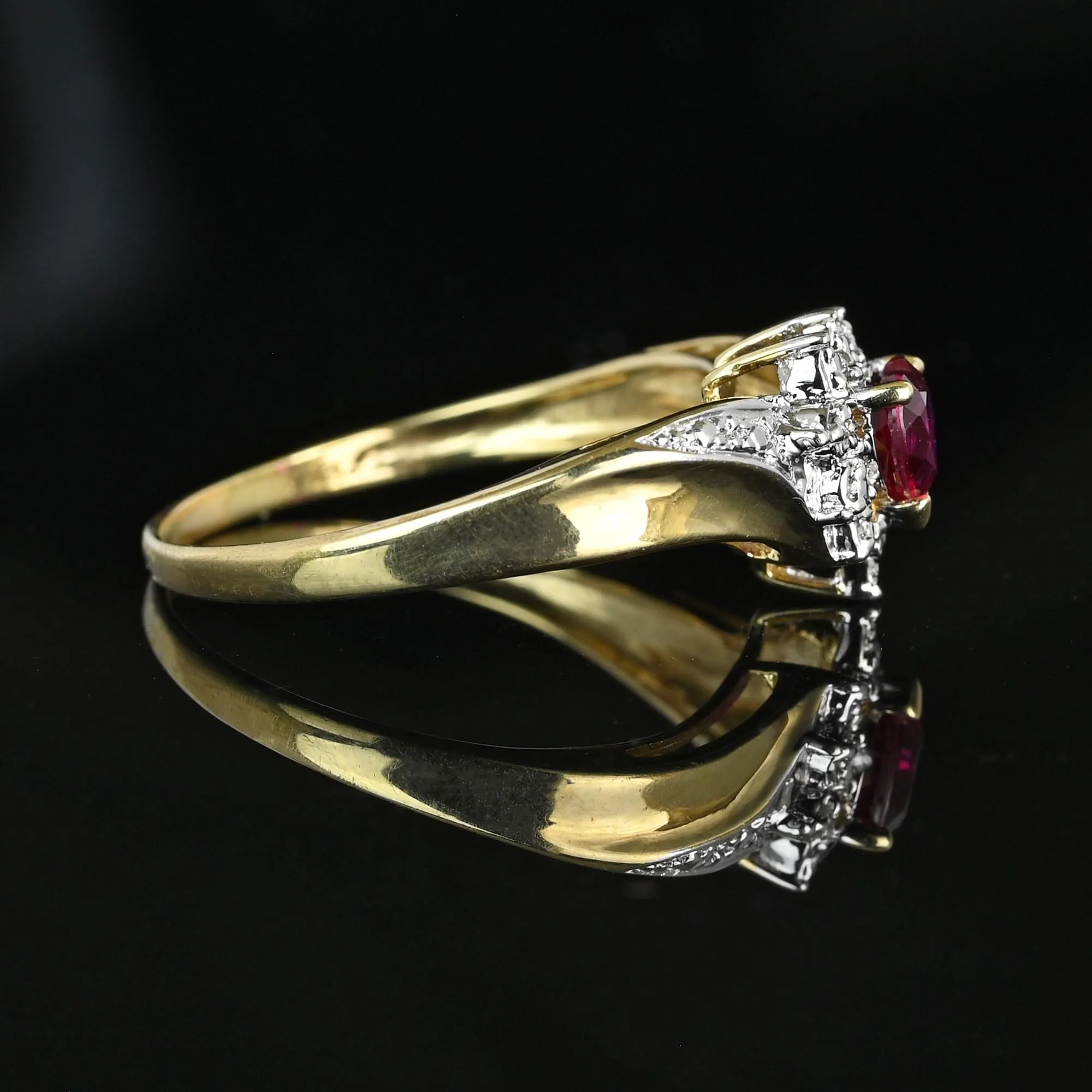 Vintage Gold Crown Diamond Wing Ruby Heart Ring