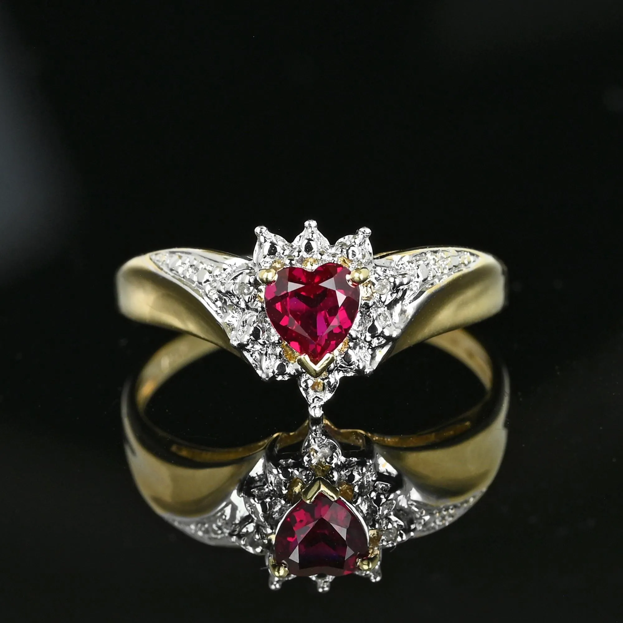 Vintage Gold Crown Diamond Wing Ruby Heart Ring