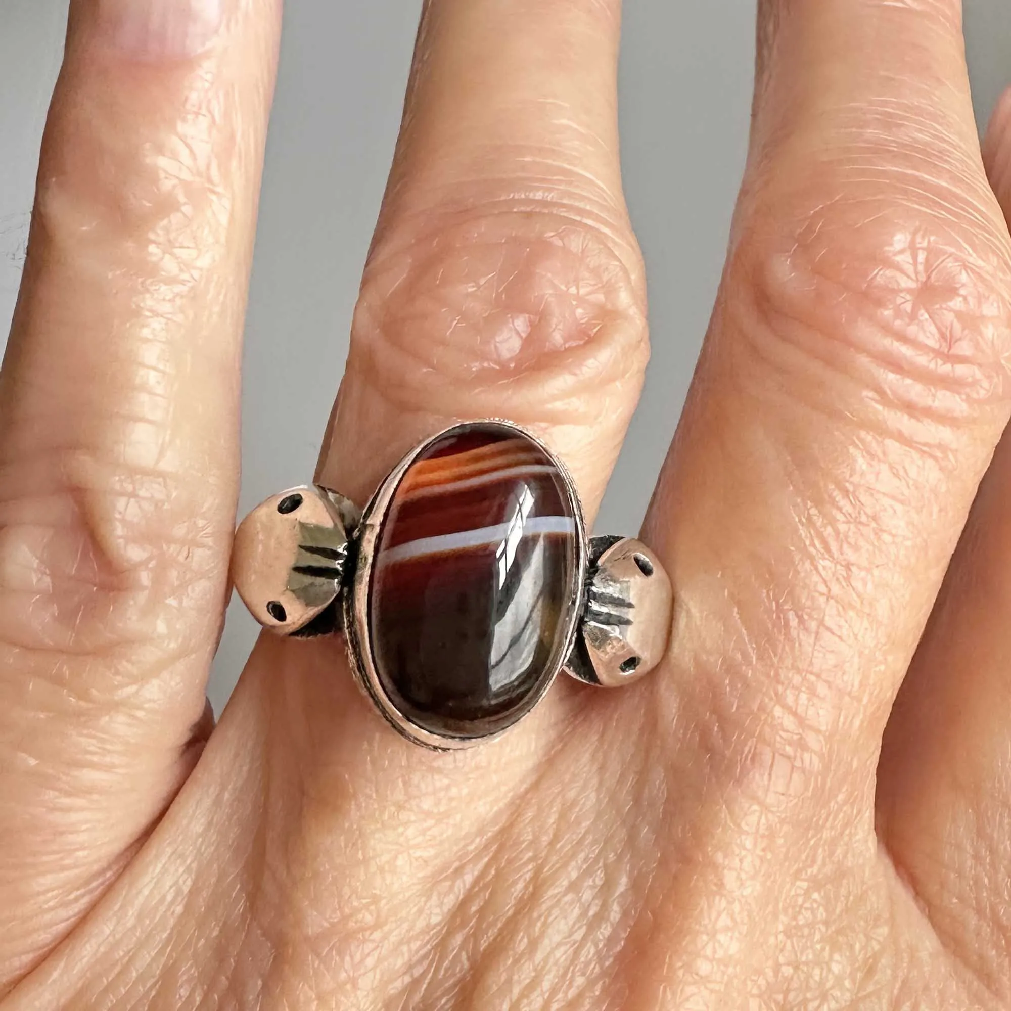 Vintage Silver Banded Agate Double Snake Ring