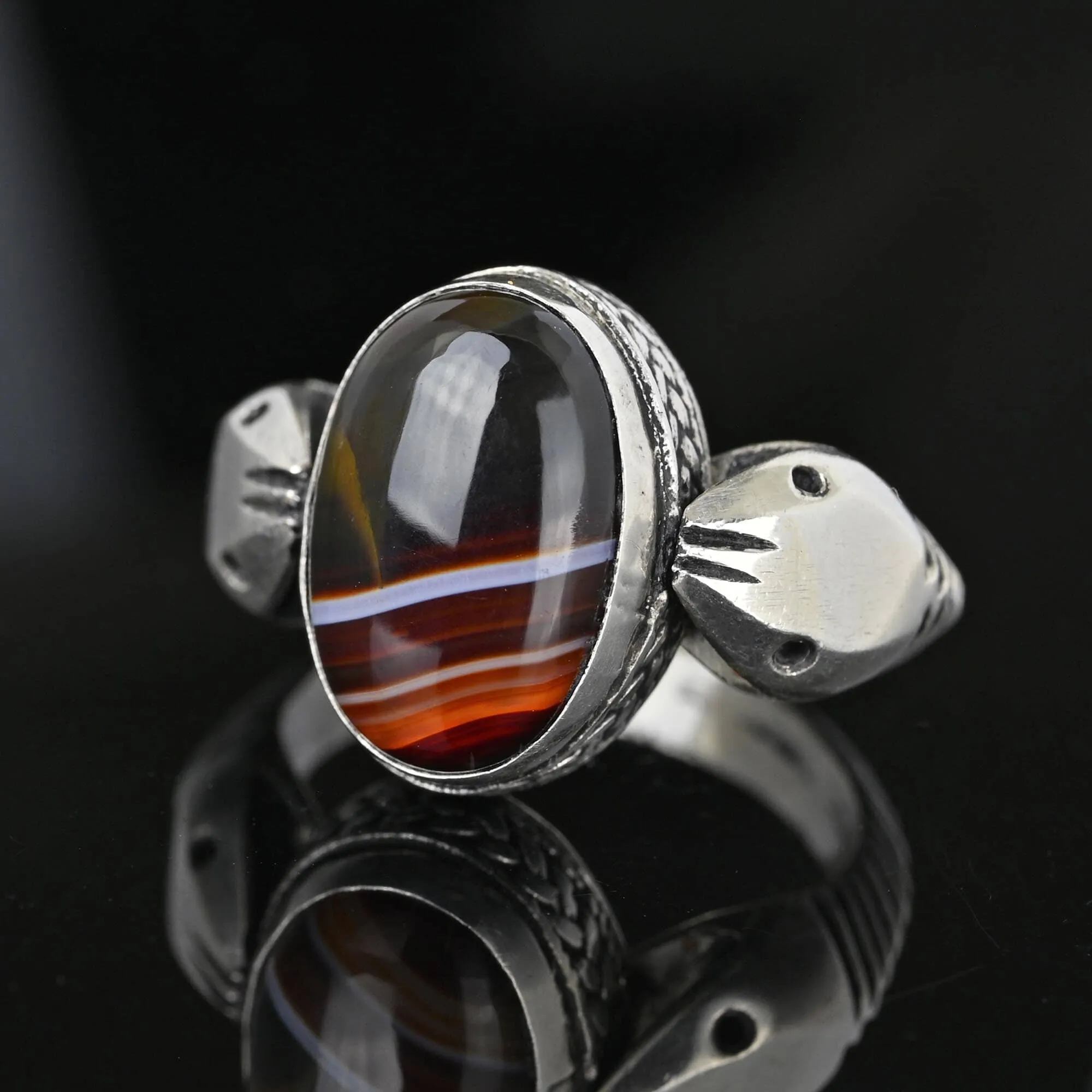 Vintage Silver Banded Agate Double Snake Ring