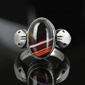 Vintage Silver Banded Agate Double Snake Ring